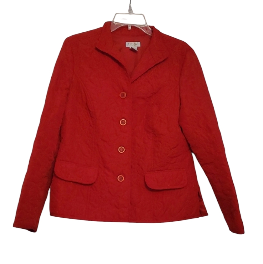 Kim Rogers Signature Red Quilted Embroidered Button-up Jacket, Size Medium